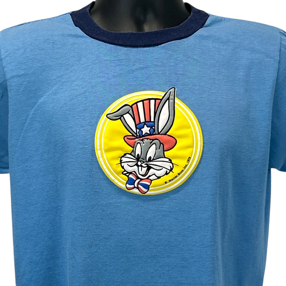 Vintage 70s Bugs Bunny USA T Shirt Patriotic Independence Day Blue Tee M Medium - Picture 1 of 8